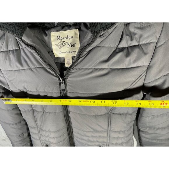 Maralyn & Me Womens Juniors Long Puffer Coat With Faux Fur Hood & Side Zippers - Picture 9 of 12